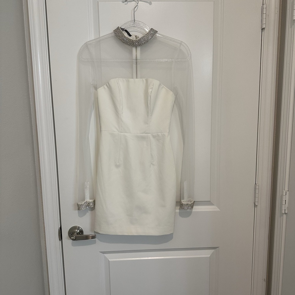 House of CB White Mini Dress with Silver Rhinestone Accents - Picture 2 of 7
